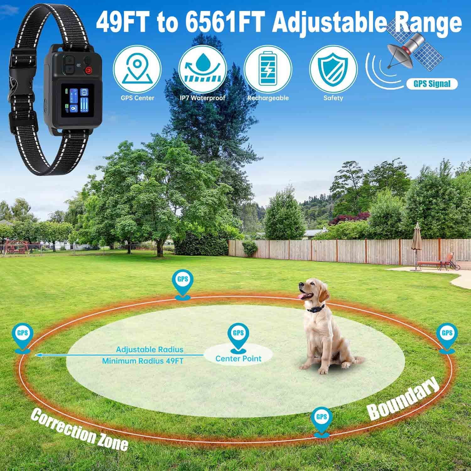 GPS Wireless Dog Fence System,  Electric Dog Collar Fence with Satellite GPS, Waterproof & Rechargeable, 3 Training Modes, 15~2200 Yards Range for Outdoor Pet Containment