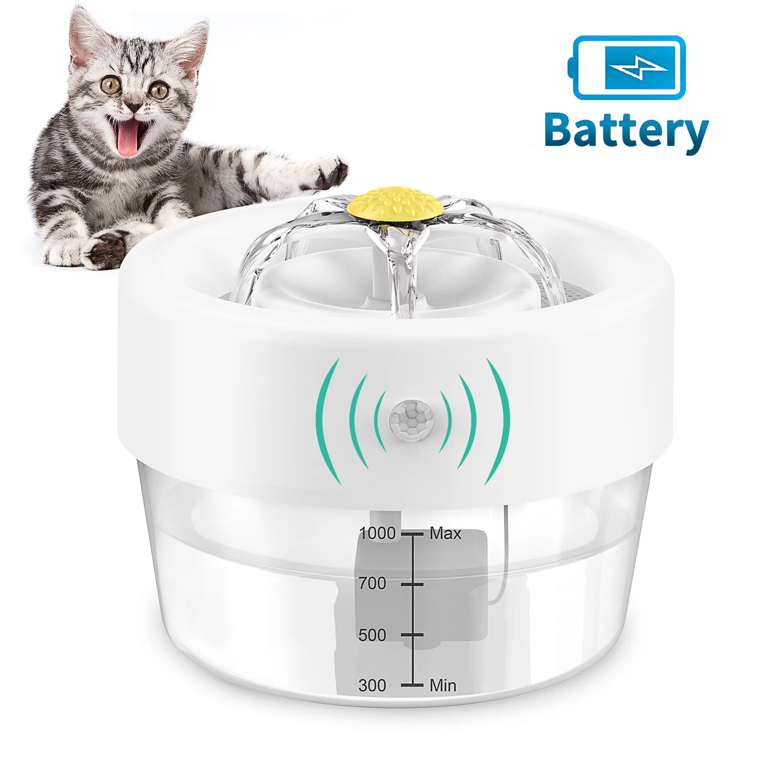 Cat Water Fountain, 1000Mah Battery, 1L Automatic Pet Drinking Fountain, White