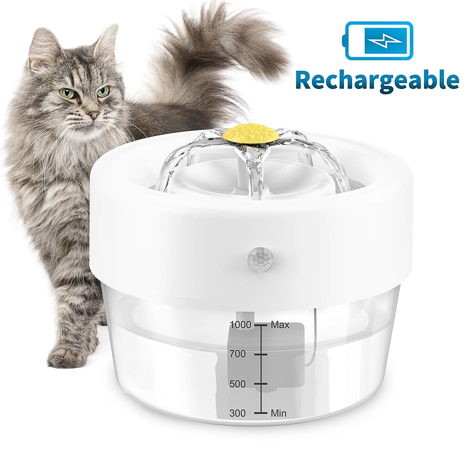 Cat Water Fountain, 1000Mah Battery, 1L Automatic Pet Drinking Fountain, White