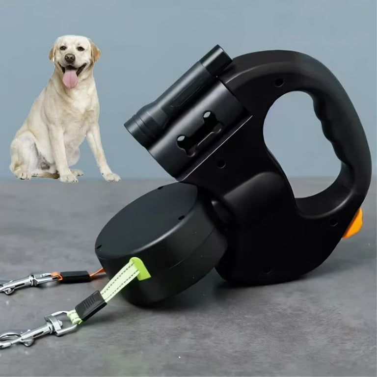 Dual Pet Leash Retractable Reflective Lead 360 Swivel Double Dog Walking Leash